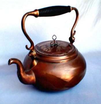 Hand Made Copper Tea Pot with Ribbed Wooden Handle
