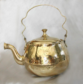 Brass Teapot with Chiseled Floral Motif