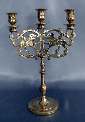 Polish Cast Brass Three Light Sabbath Candelabra