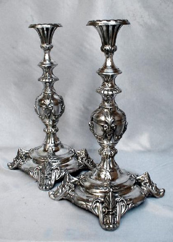 German Silver Plated Sabbath Candlesticks