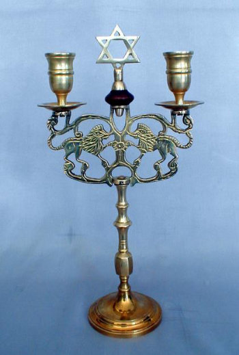 Two-Light Antique Brass Sabbath Candelabra