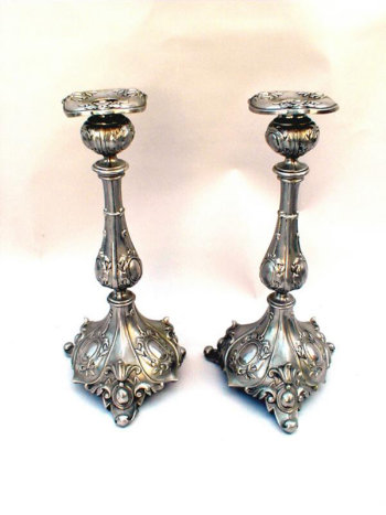 German Silver Plated Sabbath Candlesticks