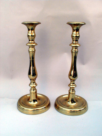Pair of Beautiful Antique Heavyweight Cast Brass Sabbath Candlesticks