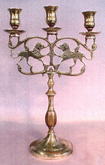 Polish Cast Bronze Three Light Sabbath Candelabra