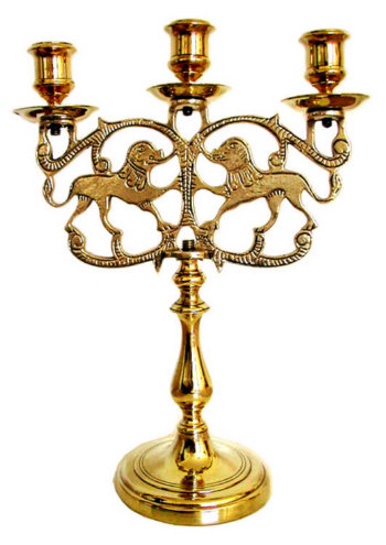 Napoleonic Era Three Light Sabbath Candelabrum with Lions of Judea