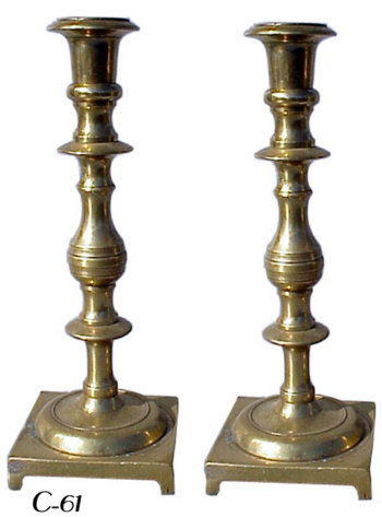 Mid 19th Century Heavyweight Brass Sabbath Candlesticks