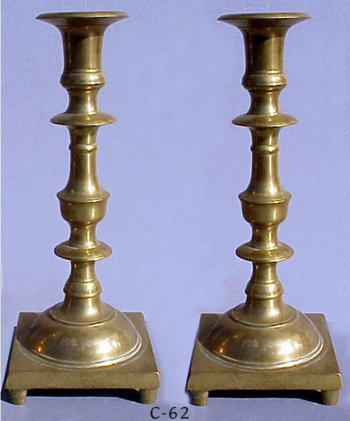 Early 19th Century Heavyweight Brass Sabbath Candlesticks