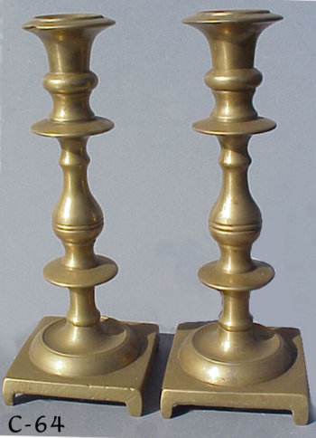 Mid 19th Century Brass Sabbath Candlesticks
