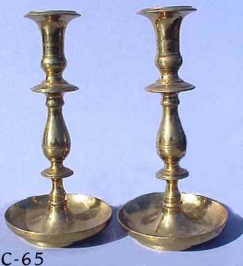 Mid 19th Century Brass Sabbath Candlesticks