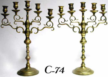 Pair of 5 Light Brass Menorahs