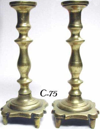 Pair of Heavyweight Brass Sabbath Candlesticks