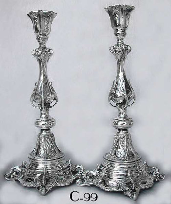 Magnificent Faceted, Foliated and Reticulated Polish Candlesticks 
