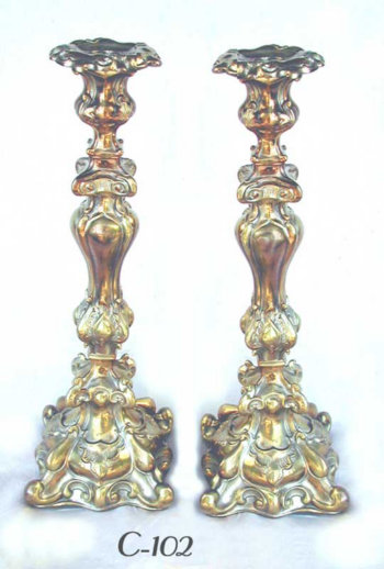 Highly Embossed And Voluted Silver Plated Sabbath Candlesticks