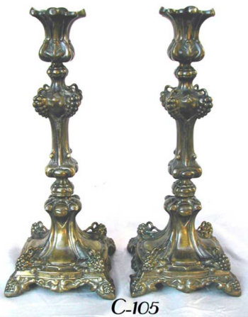 Brass Grapevine Candlesticks with Original Dark Patina