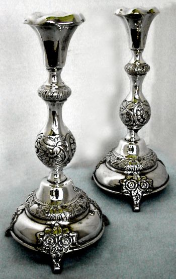 Pair of Beautiful Antique Polish Sabbath Candlesticks