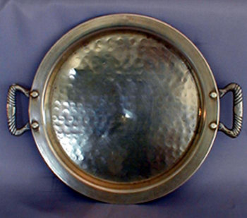Large Hammered Circular Tray with Handles