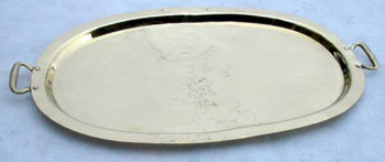 Oval Brass Tray with Decorative Peened Handles