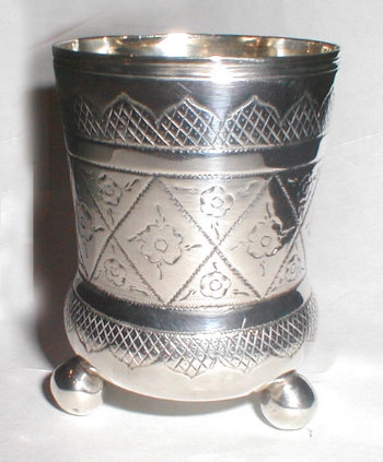 Old Silver Beaker On Three Ball Feet