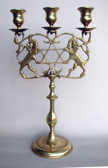 Three Light Sabbath Candelabrum with Lions of Judea