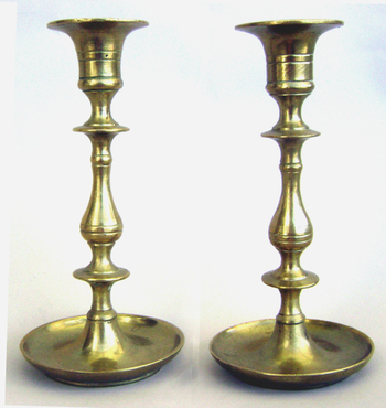 Antique Brass candlesticks with dished bases