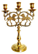 Napoleonic Era Three Light Sabbath Candelabrum with Lions of Judea