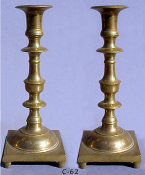 Early 19th Century Heavyweight Brass Sabbath Candlesticks