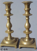 Mid 19th Century Brass Sabbath Candlesticks