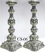 Pair of Lavishly Decorated Antique Silver Sabbath Candlesticks
