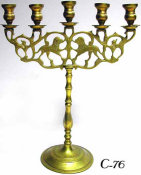 Brass Five Light Candelabrum with Lions of Judea