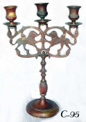 Cast Brass Three Light Sabbath Candelabrum