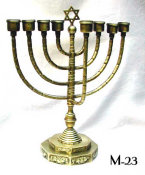 Chanukah Menorah with Octagonal Stepped Base And Eight Banded Branches