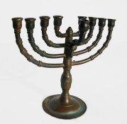Cast Brass Menorah with Banded Branches