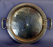 Large Hammered Circular Tray with Handles