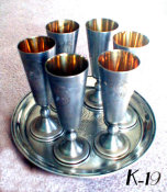 Set of 6 Silver Cups with Gilt Lining And Bright Cut Engraving
