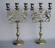 Matched Pair of Lion Candelabra with Stars of David