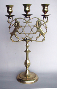 Three Light Sabbath Candelabrum with Lions of Judea