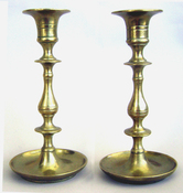 Antique Brass candlesticks with dished bases