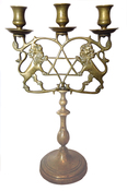 3 Light Candelabrum - Rampant Lions & Star of David 